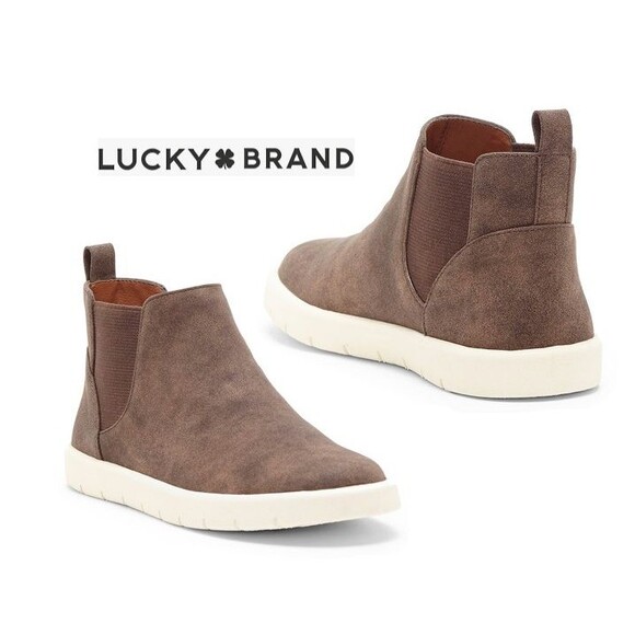 Lucky Brand Brown Benton Chelsea Boot Ankle Booties NEW Boxed Girls 5 Women's 7 - Picture 1 of 10
